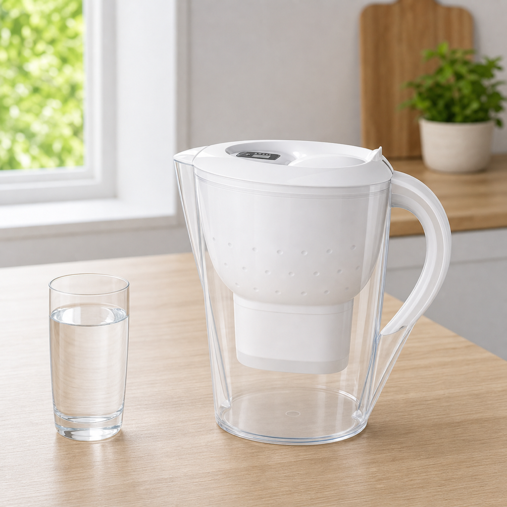 Carafe filtrante domestique en situation d'utilisation