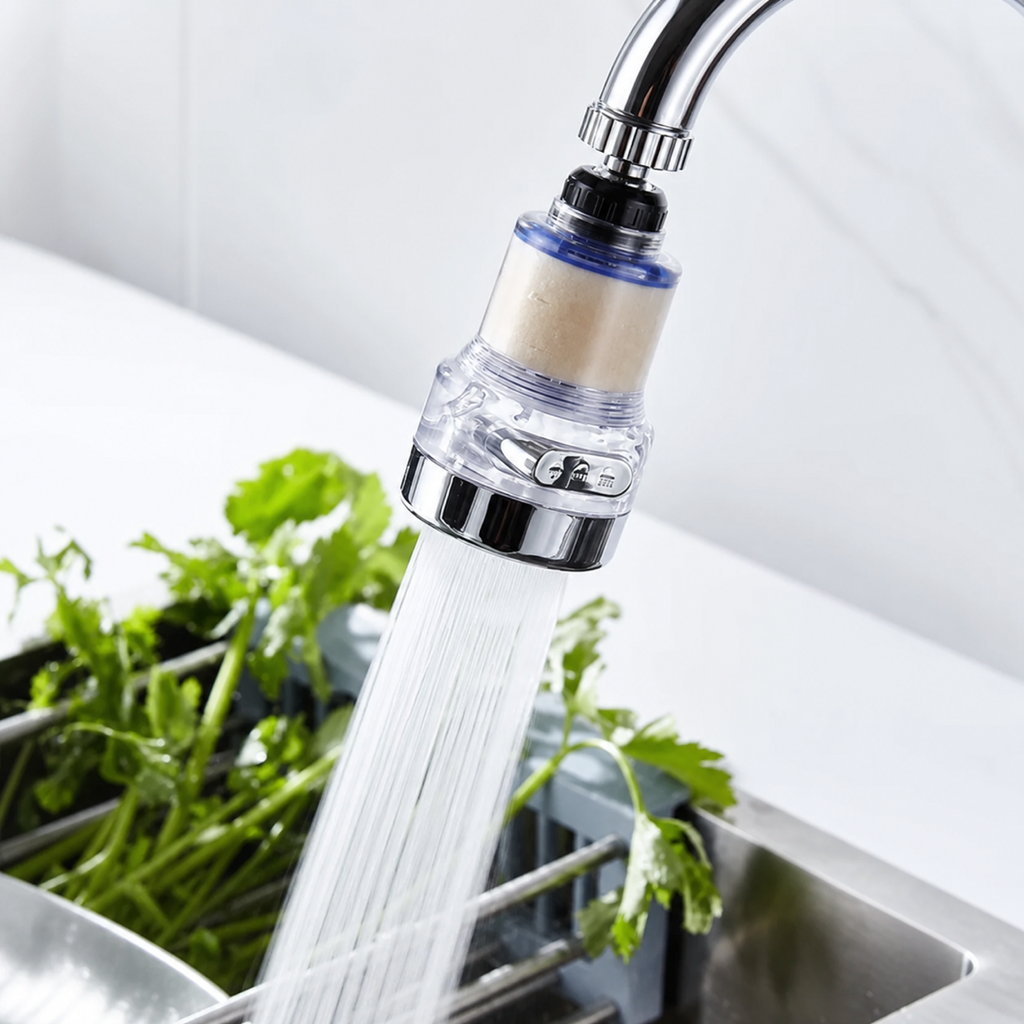 Filtre à eau pour robinet de cuisine en situation d’utilisation