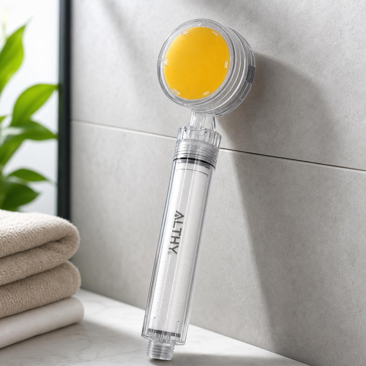 Filtre de douche à la vitamine C en situation d’utilisation