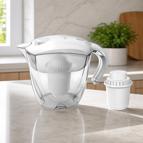 Carafe d'eau alcaline minérale 3,5 L ALTHY en situation d’utilisation