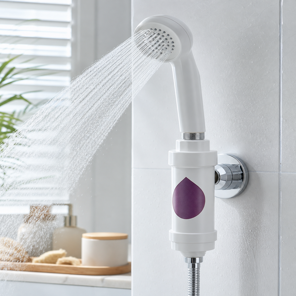 Pommeau de douche filtrant parfumé Bonum Vitae installé à la maison