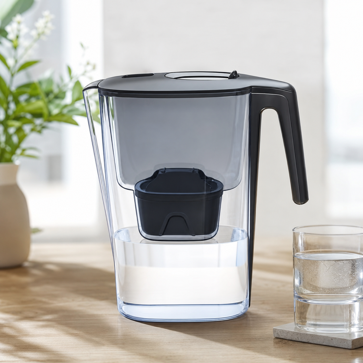 Carafe filtrante au charbon actif Bonum Vitae installée à la maison