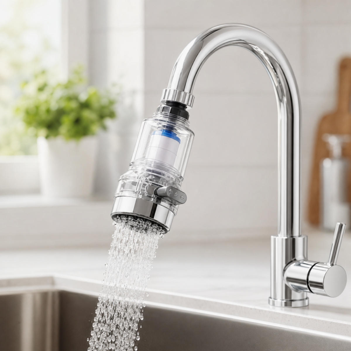 Filtre purificateur d'eau rotatif 360° universel Bonum Vitae installé à la maison