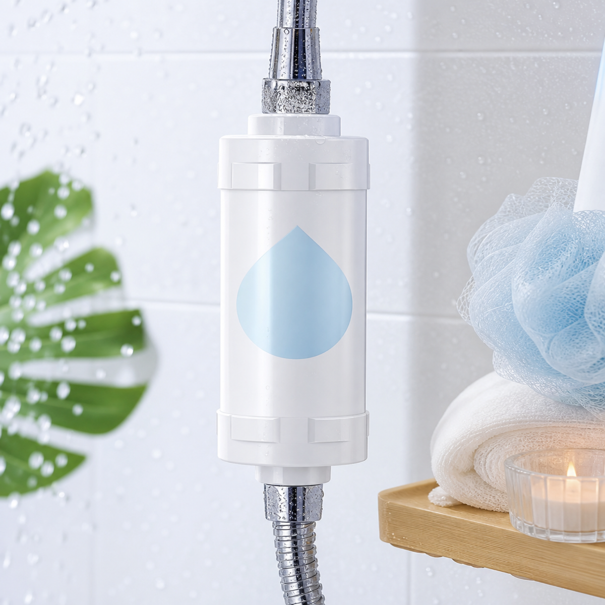 Filtre de douche parfumé anti-calcaire Bonum Vitae installé à la maison